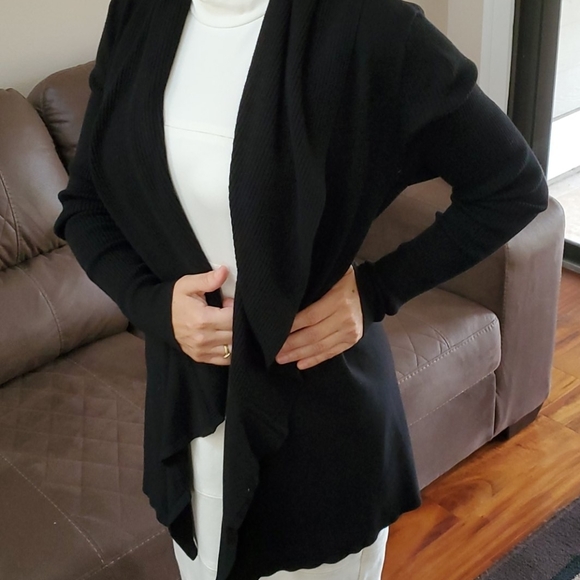 White House Black Market Sweaters - WHBM Black Cascade Shawl Collar Open Cardi